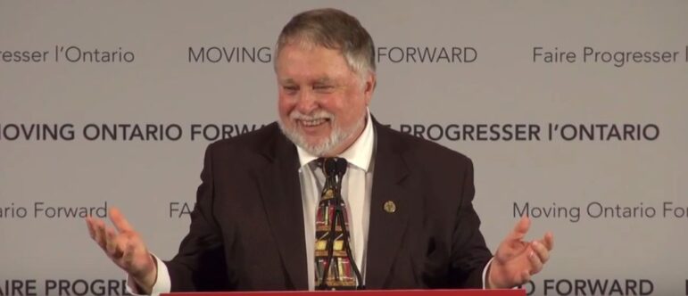 Ted McMeekin at the May 2015 Hamilton B-Line LRT funding announcement.