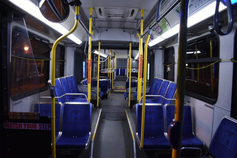 A HSR articulated bus, interior, with no passengers